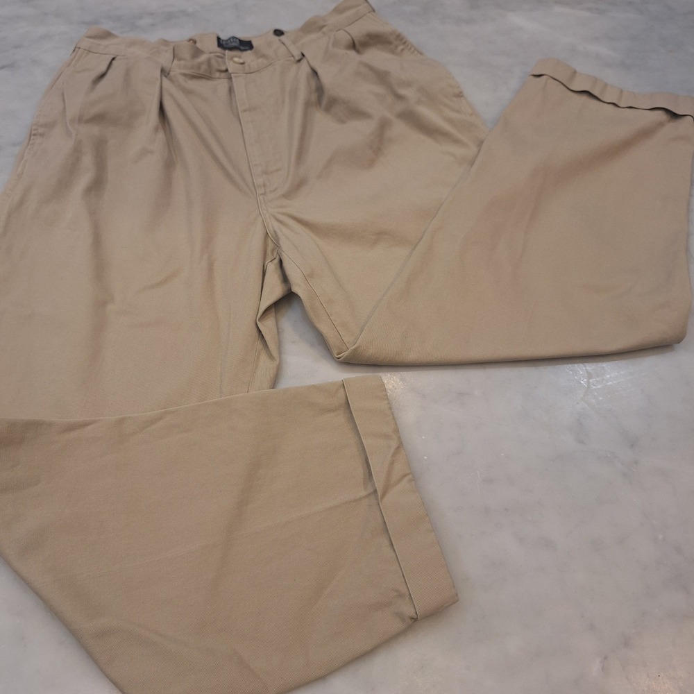 Vtg Polo Ralph Lauren Chino Pants Sz 34x36(32×27) Pleated Cuffed USA Made Preppy